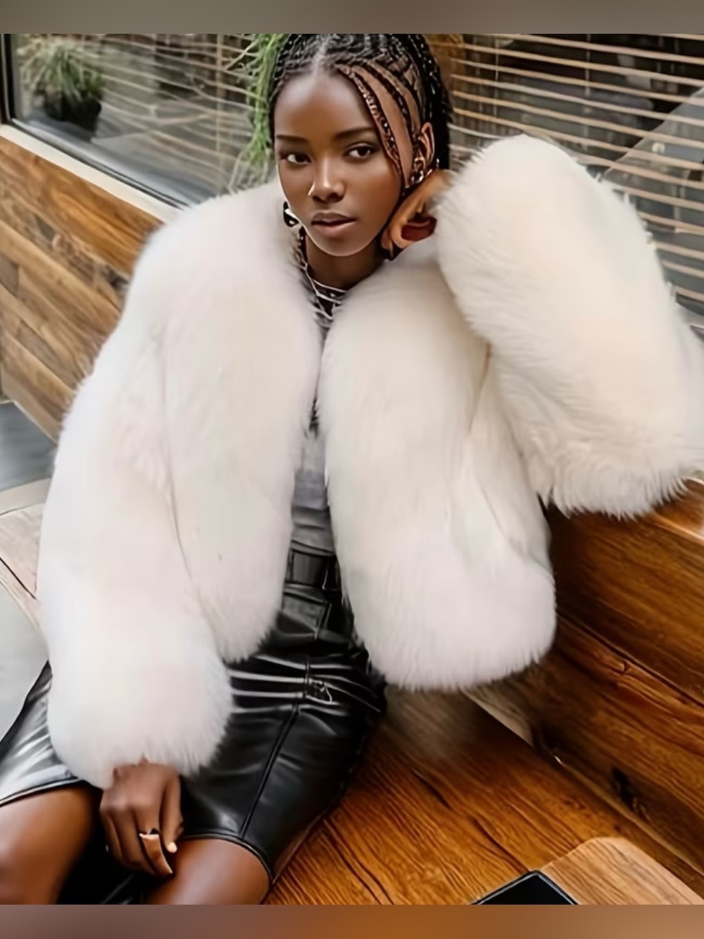 New White Faux Fur Cropped Coat/Jacket